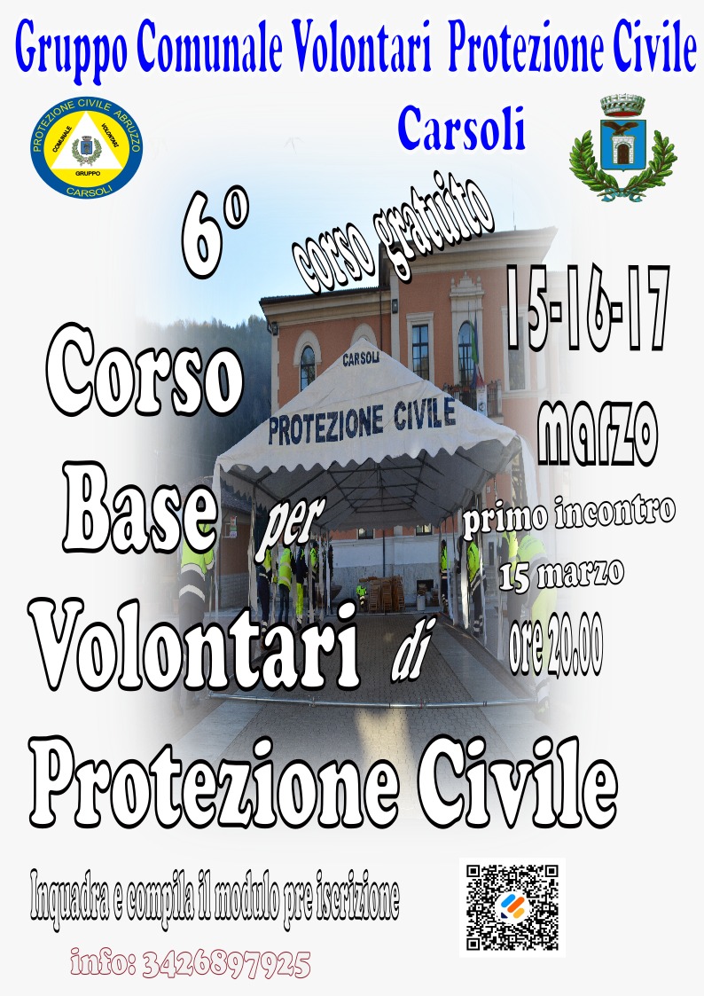 A Carsoli Al Via Il Corso Per Volontari Della Protezione Civile